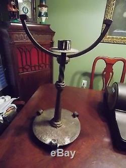 Stunning Primitive Wrought Iron Candle Holder With Hand Made Glass Very Early