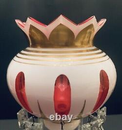 Stunning Vntg Bohemian White Cut To Cranberry Overlay Glass Luster Lustre Prisms