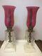 Stunning Pair Of Antique Cranberry Glass Lustres