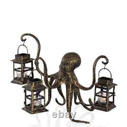 Stylish Aluminum Iron Coastal Octopus Centerpiece Candleholders Glass Lantern