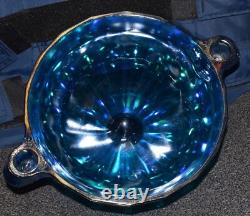 Summit Carnival Glass Iridescent Blue Elephant Candle Holders Bowl