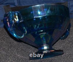 Summit Carnival Glass Iridescent Blue Elephant Candle Holders Bowl