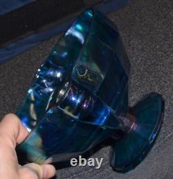 Summit Carnival Glass Iridescent Blue Elephant Candle Holders Bowl