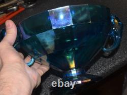 Summit Carnival Glass Iridescent Blue Elephant Candle Holders Bowl