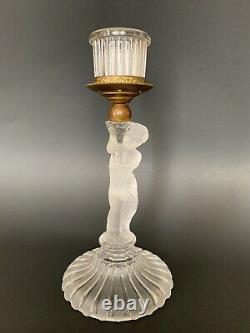 Super Rare Antq French Baccarat Signed Figural Enfant Glass Ormolu Candlestick