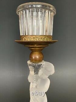 Super Rare Antq French Baccarat Signed Figural Enfant Glass Ormolu Candlestick