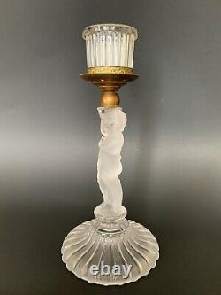 Super Rare Antq French Baccarat Signed Figural Enfant Glass Ormolu Candlestick