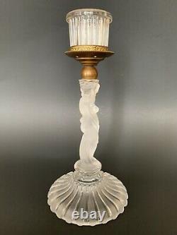 Super Rare Antq French Baccarat Signed Figural Enfant Glass Ormolu Candlestick