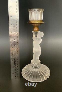 Super Rare Antq French Baccarat Signed Figural Enfant Glass Ormolu Candlestick