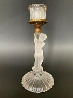 Super Rare Antq French Baccarat Signed Figural Enfant Glass Ormolu Candlestick