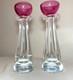 Tall Pair Murano Hand Blown Alfredo Barbini Glass Candlesticks Candle Holders