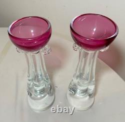 TALL pair Murano hand blown Alfredo Barbini glass candlesticks candle holders