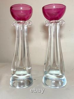 TALL pair Murano hand blown Alfredo Barbini glass candlesticks candle holders