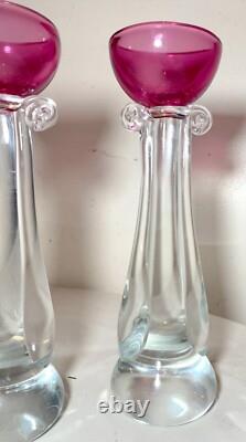 TALL pair Murano hand blown Alfredo Barbini glass candlesticks candle holders