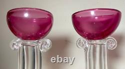 TALL pair Murano hand blown Alfredo Barbini glass candlesticks candle holders