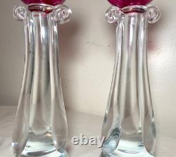 TALL pair Murano hand blown Alfredo Barbini glass candlesticks candle holders