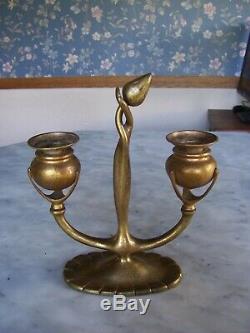 TIFFANY Diore Bronze Signed Louis Comfort Tiffany Studios POPPIES CANDLE STIC