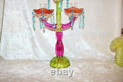 TS Vintage Incredible Art Glass Multi-colored Murano 3-Tier Candelabra