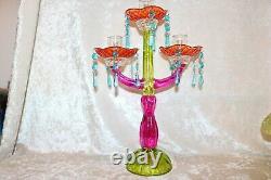 TS Vintage Incredible Art Glass Multi-colored Murano 3-Tier Candelabra