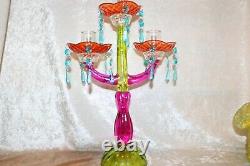 TS Vintage Incredible Art Glass Multi-colored Murano 3-Tier Candelabra