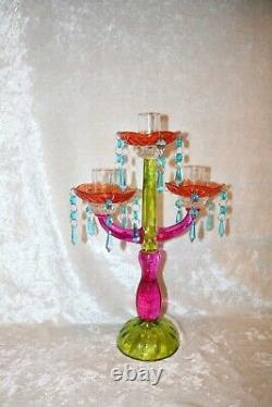 TS Vintage Incredible Art Glass Multi-colored Murano 3-Tier Candelabra