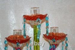 TS Vintage Incredible Art Glass Multi-colored Murano 3-Tier Candelabra
