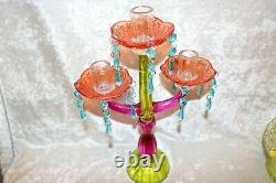 TS Vintage Incredible Art Glass Multi-colored Murano 3-Tier Candelabra