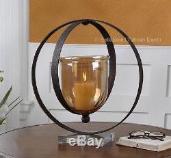 TUSCAN Mediterranean Style AMBER GLASS FOUNDRY CANDLE HOLDER Gorgeous