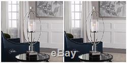 Two New 27 Candle Holder Candle Stick Rich Crystal & Metal Seeded Glass Globe