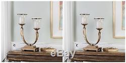 Two New Coffee Bronze Metal & Glass Candle Holders Modern Pillar Candle Holder