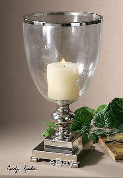 Two Stately 18 Rich Nickel Plated Base Hurricane Candle Holder Glass Globe