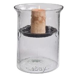 Tall Glass Hurricane Candle Holder Hand Blown Metal Insert 15