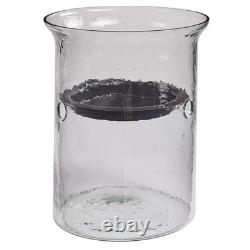 Tall Glass Hurricane Candle Holder Hand Blown Metal Insert 15