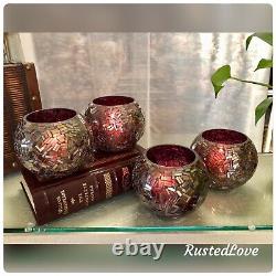 Tea Light Holders Purple Glass Mosaic Small Candle Holders Set of 4