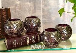 Tea Light Holders Purple Glass Mosaic Small Candle Holders Set of 4