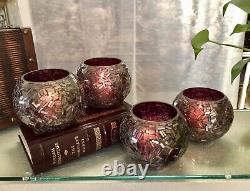 Tea Light Holders Purple Glass Mosaic Small Candle Holders Set of 4