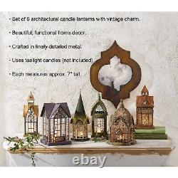 Tea light Candle Lanterns Set of 6 Glass and Metal Architectural Houses