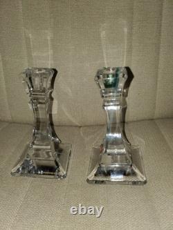 Tiffany & Co Crystal Glass Square Candlesticks Square Base Set 2