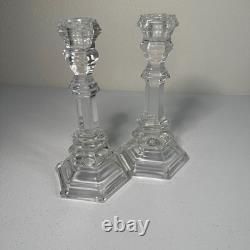 Tiffany Co Crystal Octagon Taper Candle Holders Pair Elegant Home Decor