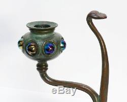 Tiffany Studios Bronze Iridescent Glass Cobra-Shaped Candlestick