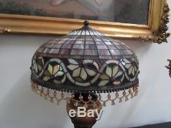 Tiffany Style Table Lamp Glass Multicolor With Beads And Lion Paws Feet