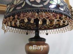Tiffany Style Table Lamp Glass Multicolor With Beads And Lion Paws Feet