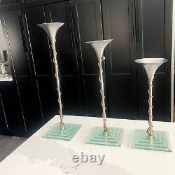 Tony Evans Signed Mixed Metal and Fused Glass Art Candlestick Holders