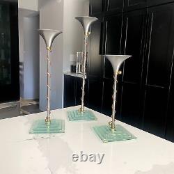 Tony Evans Signed Mixed Metal and Fused Glass Art Candlestick Holders