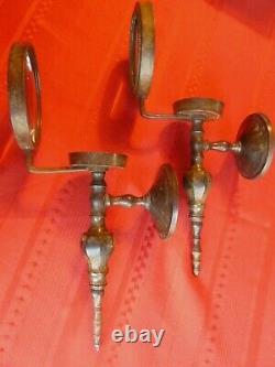 True Antique 100+ Years! TWO Bronze, Wall Candleholders with Glass Magnifiers