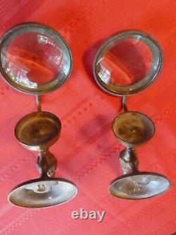 True Antique 100+ Years! TWO Bronze, Wall Candleholders with Glass Magnifiers