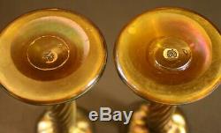 Two Early 1900's Signed LCT Tiffany Studios Favrile Candlestick withpaper label