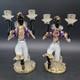 Two Mcm Large Glass Murano Blackamoor Figural Colorful Gold Candlestick Holders