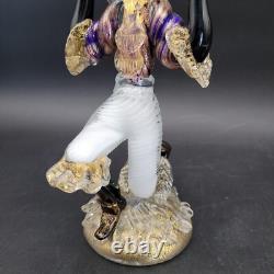 Two MCM Large Glass Murano Blackamoor Figural Colorful Gold Candlestick Holders
