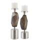Two Modern Geometric Glass Brushed Nickel Candle Holders Uttermost 17994